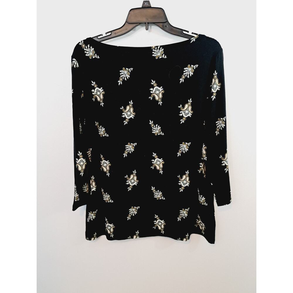 Ann Taylor Women's Black Paisley 3/4 Sleeve Blouse In Size Large - Picture 2 of 4